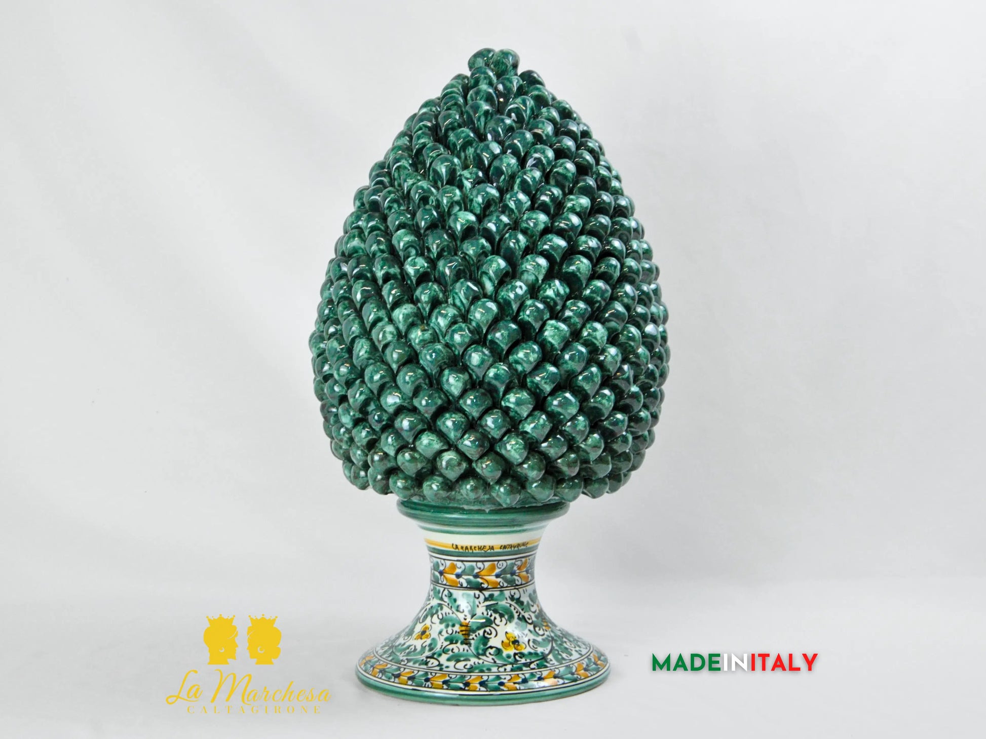  Pigna Siciliana Artigianale in Ceramica di Caltagirone Verde Rame