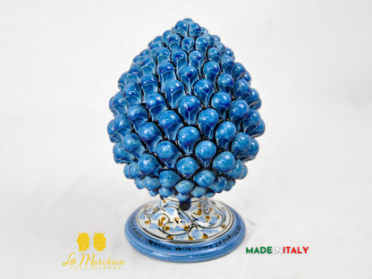 OUTLET - Pigna Siciliana in Ceramica di Caltagirone Blu Decorata 22cm