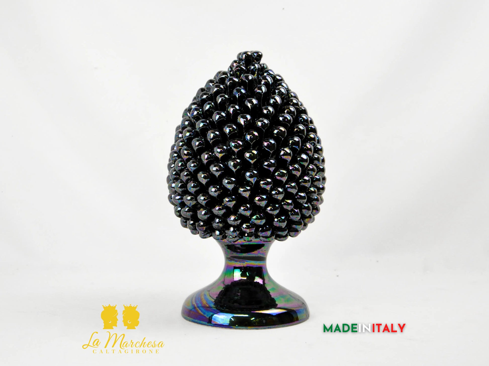 OUTLET - Pigna Siciliana in Ceramica di Caltagirone Madreperla Nero 31cm