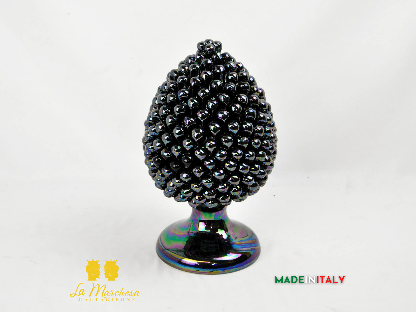 OUTLET - Pigna Siciliana in Ceramica di Caltagirone Madreperla Nero 31cm