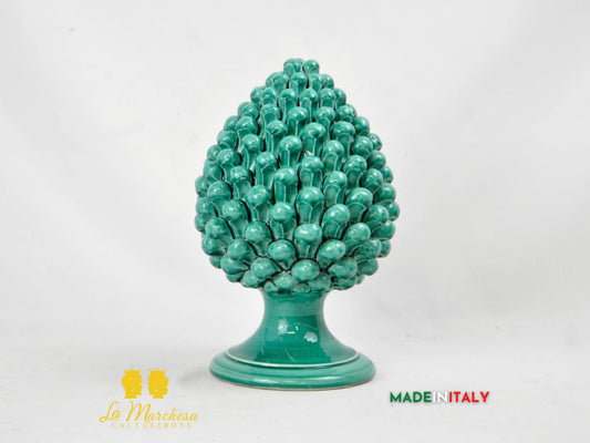 OUTLET - Pigna Siciliana in Ceramica di Caltagirone Monocolore Verde Rame 26cm