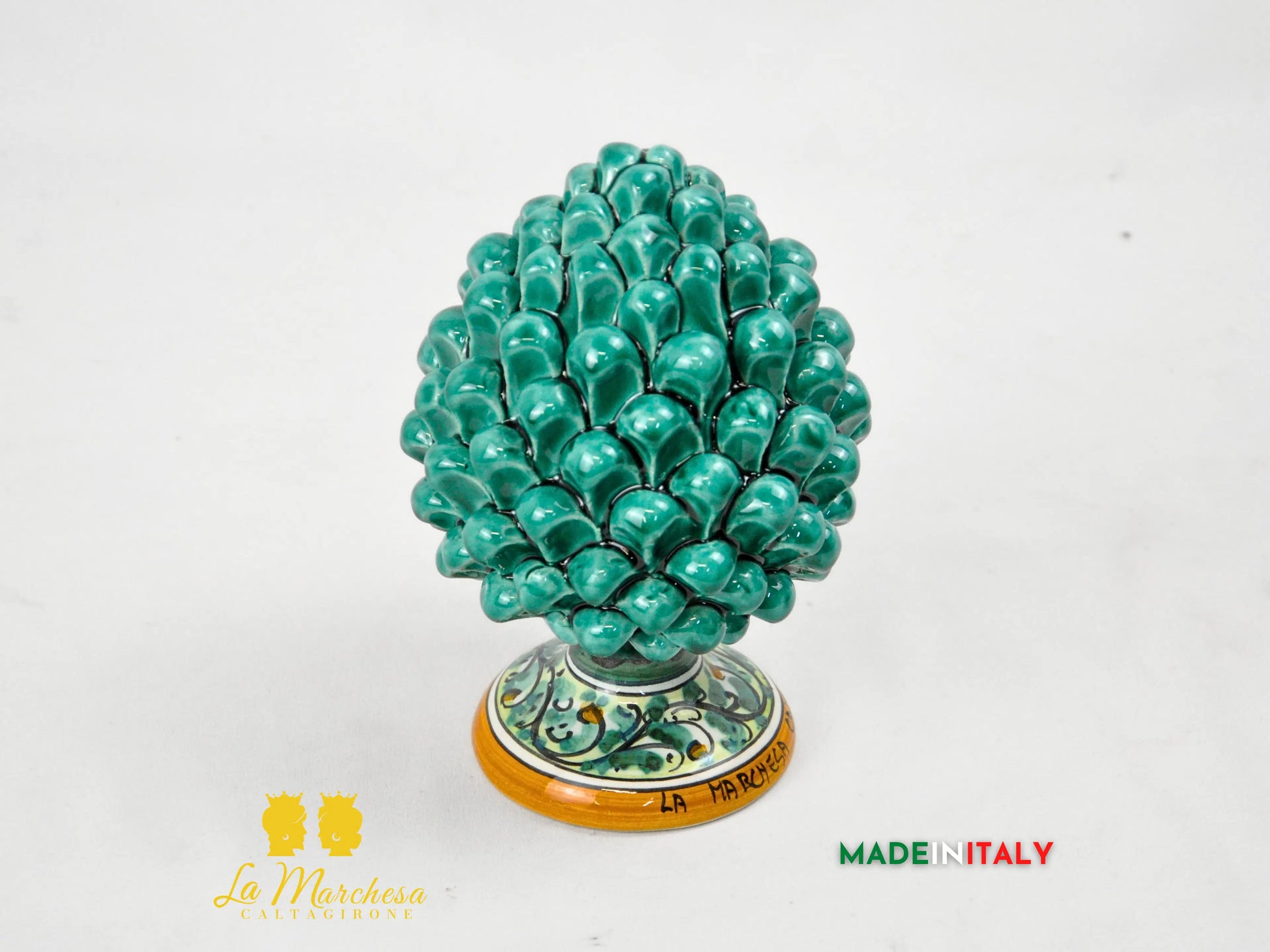 OUTLET - Pigna Siciliana in Ceramica di Caltagirone Verde Rame 17cm
