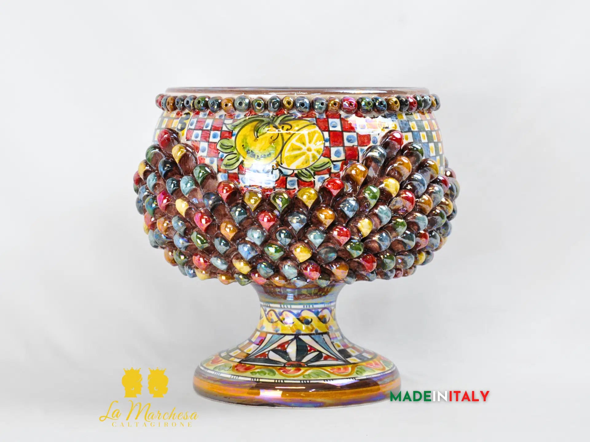 OUTLET Portavaso Mezza Pigna Sagomato Madreperla in Ceramica di Caltagirone 31cm