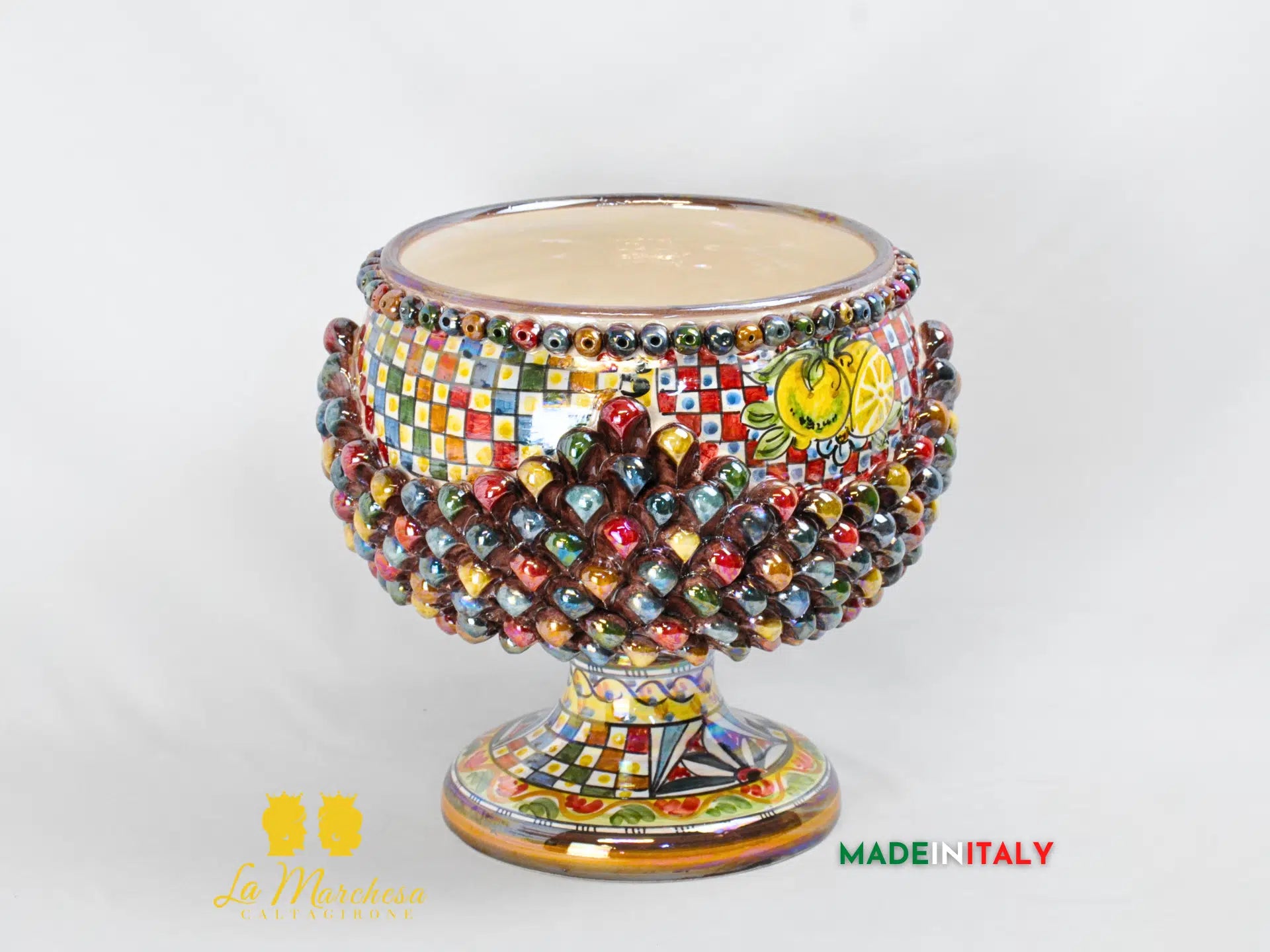 OUTLET Portavaso Mezza Pigna Sagomato Madreperla in Ceramica di Caltagirone 31cm