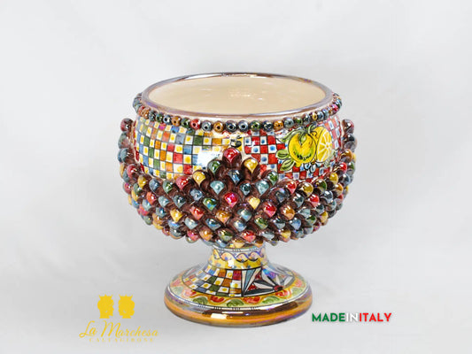 OUTLET Portavaso Mezza Pigna Sagomato Madreperla in Ceramica di Caltagirone 31cm