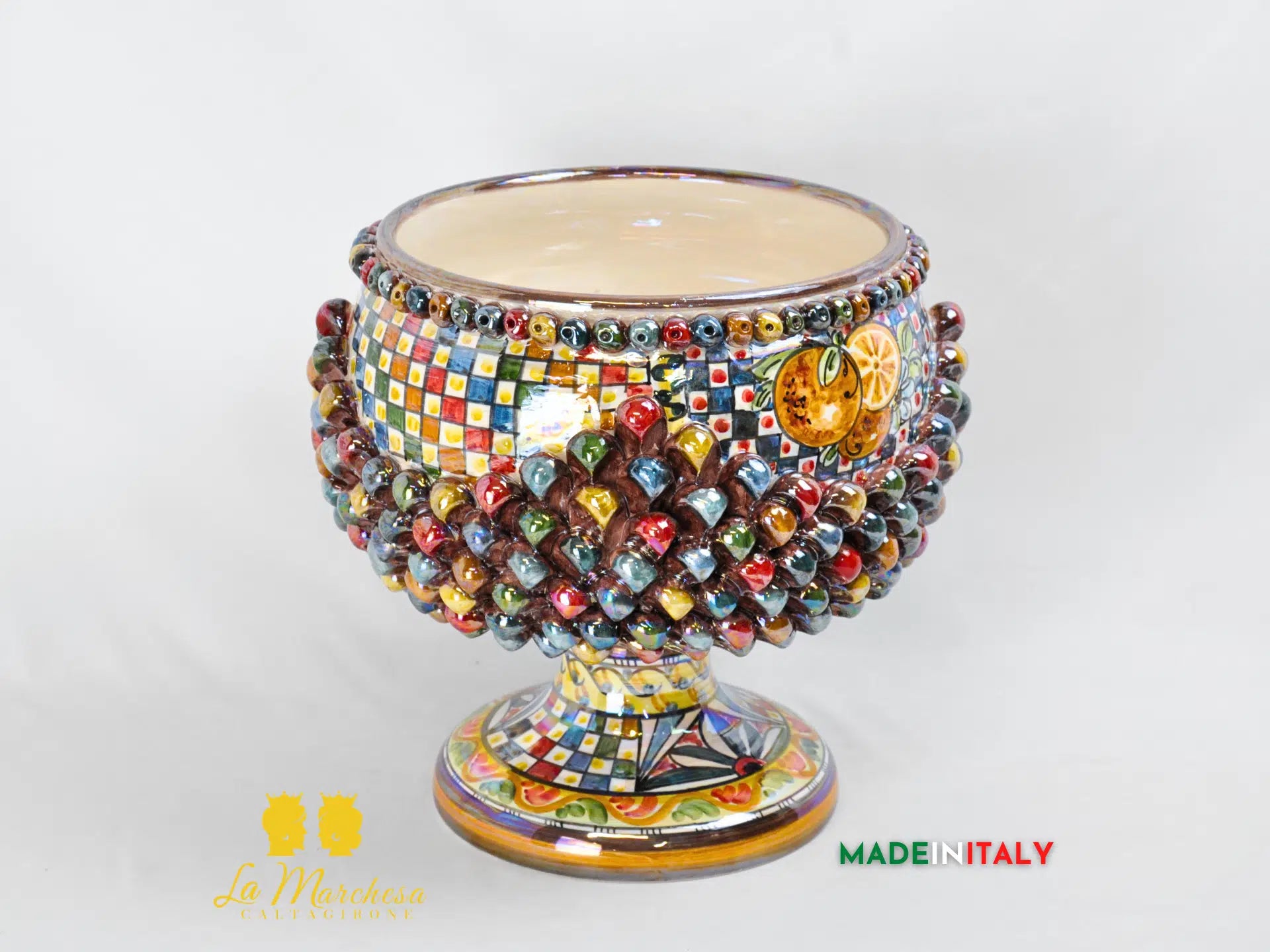 OUTLET Portavaso Mezza Pigna Sagomato Madreperla in Ceramica di Caltagirone 31cm