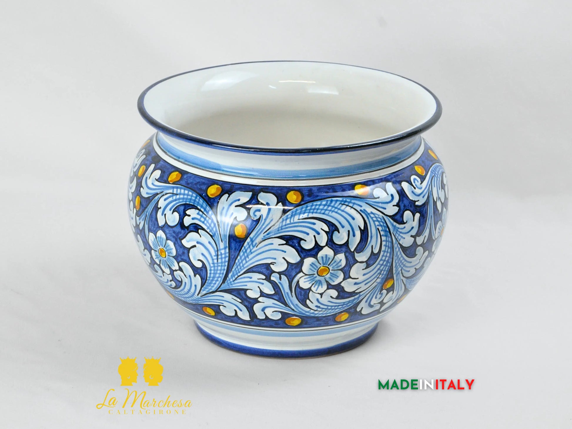 Outlet - Porta Pianta Barocco Blu in Ceramica di Caltagirone