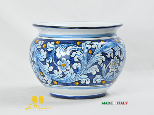 Outlet - Porta Pianta Barocco Blu in Ceramica di Caltagirone