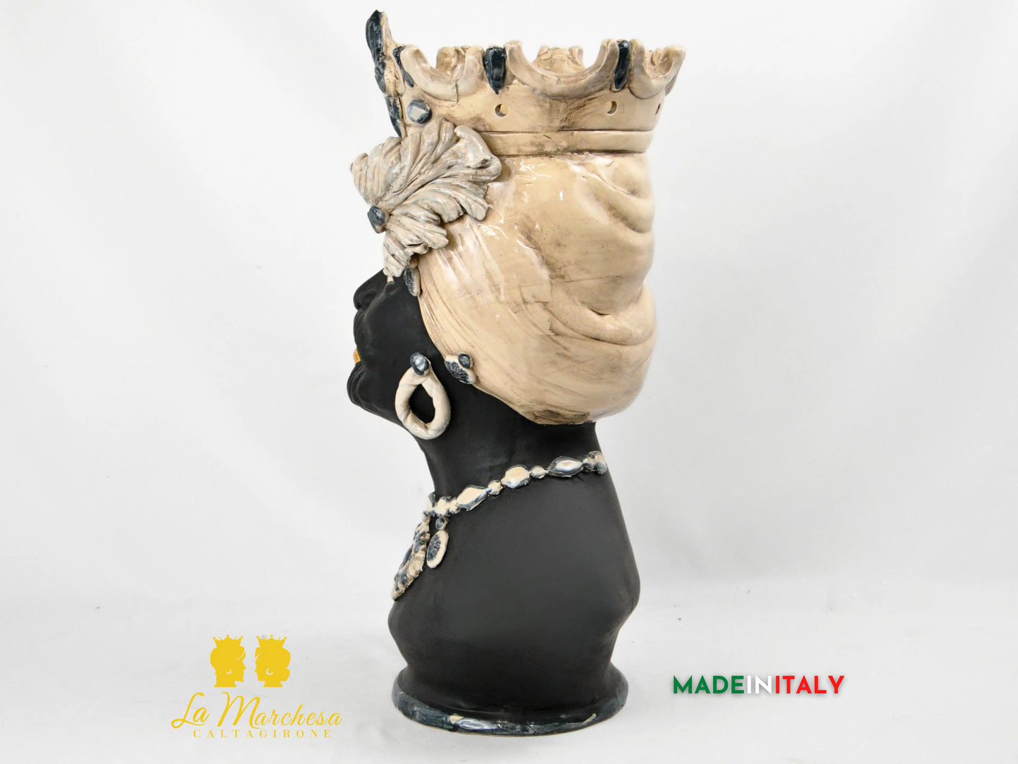 OUTLET - Testa di Moro Busto Nero Satinato in Ceramica di Caltagirone