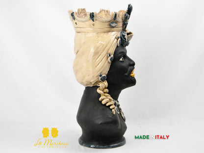 OUTLET - Testa di Moro Busto Nero Satinato in Ceramica di Caltagirone