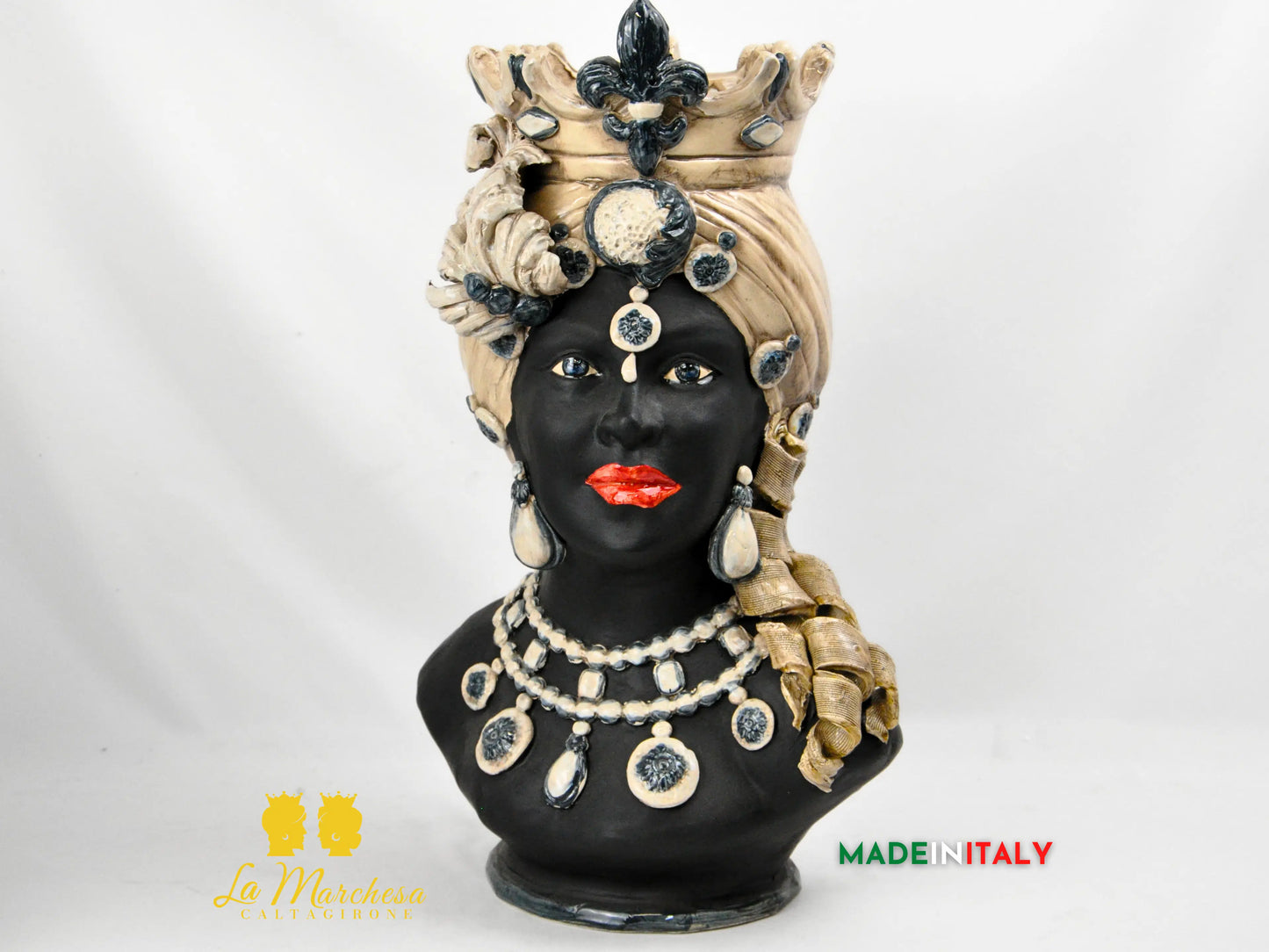 OUTLET - Testa di Moro Busto Nero Satinato in Ceramica di Caltagirone