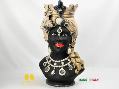 OUTLET - Testa di Moro Busto Nero Satinato in Ceramica di Caltagirone