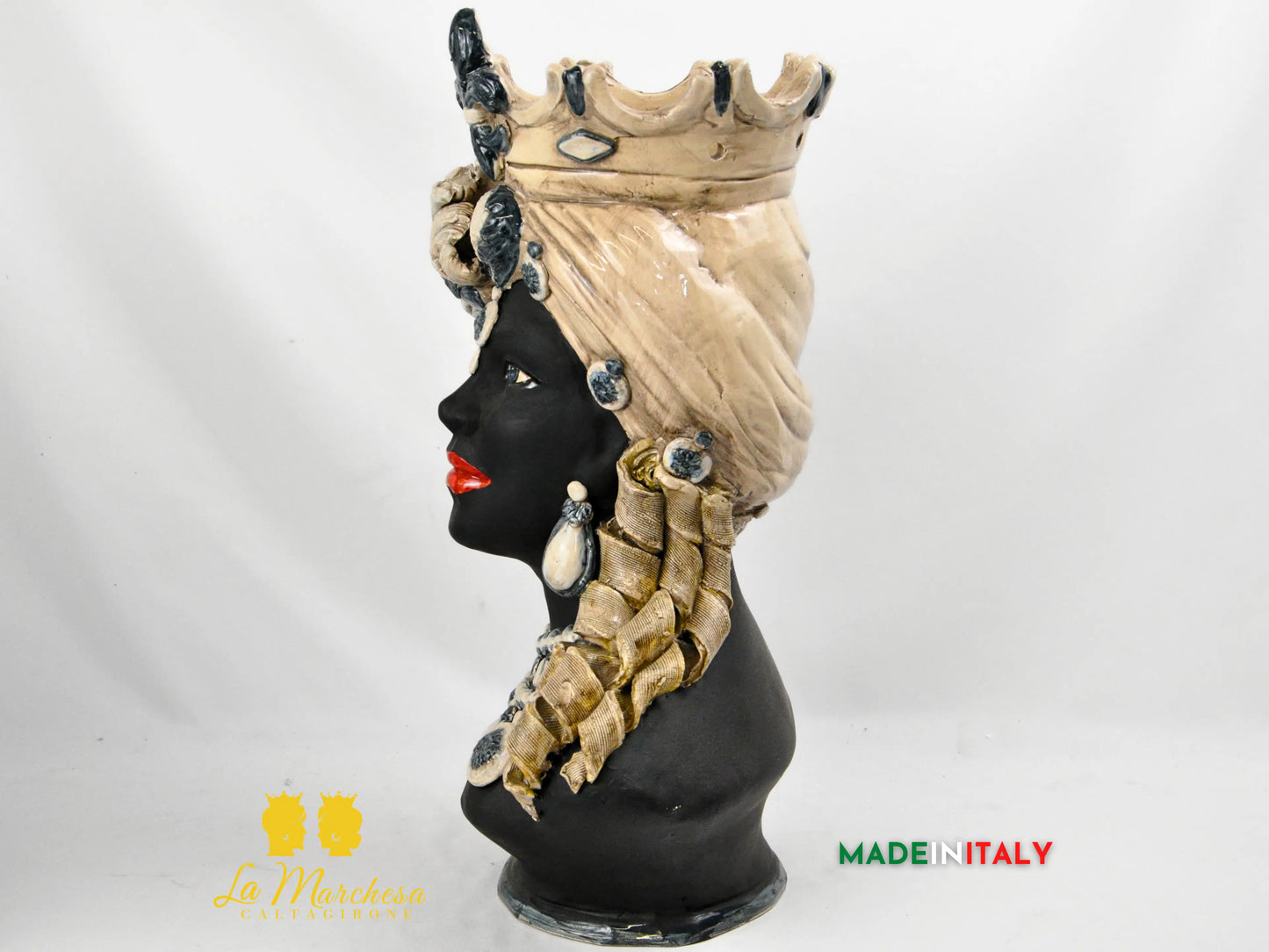 OUTLET - Testa di Moro Busto Nero Satinato in Ceramica di Caltagirone