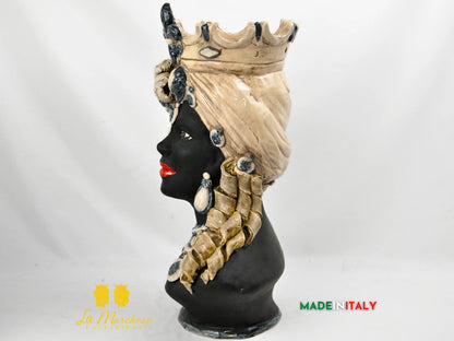 OUTLET - Testa di Moro Busto Nero Satinato in Ceramica di Caltagirone