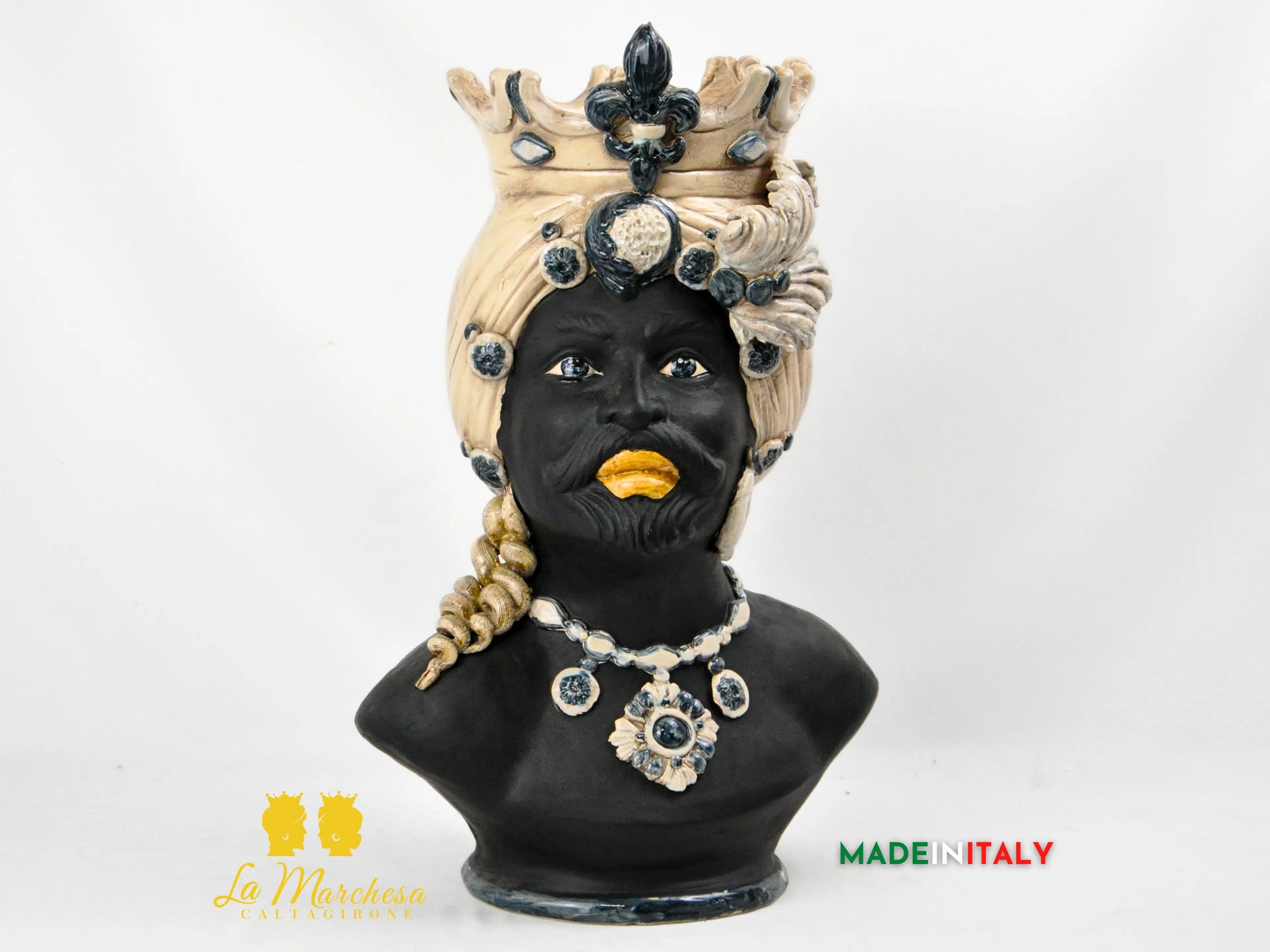OUTLET - Testa di Moro Busto Nero Satinato in Ceramica di Caltagirone