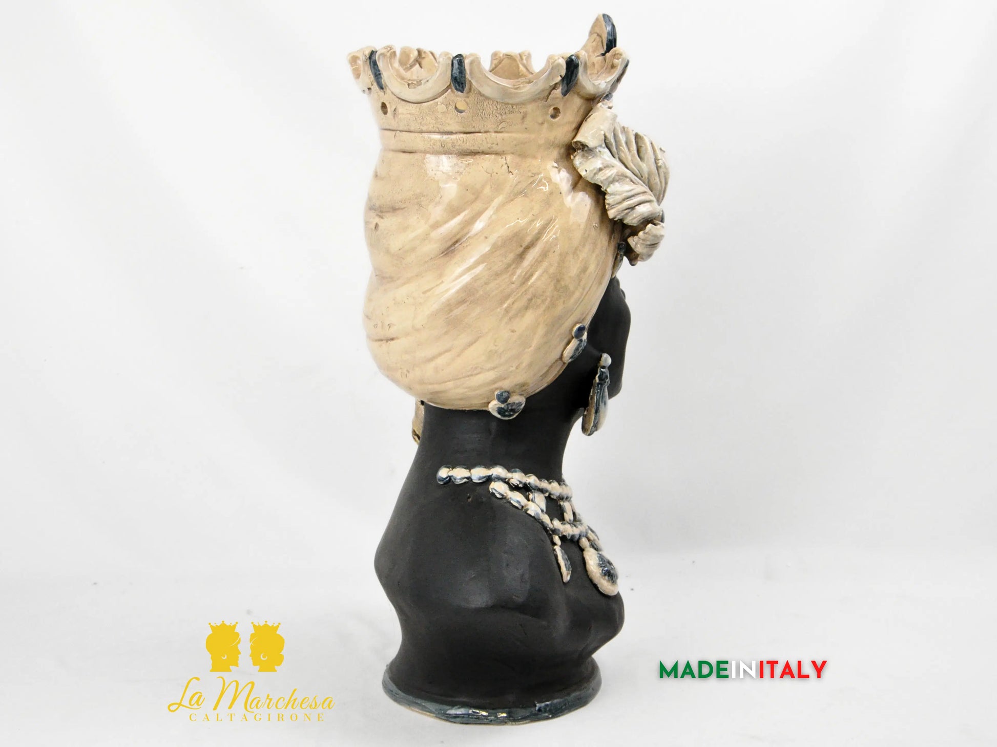 OUTLET - Testa di Moro Busto Nero Satinato in Ceramica di Caltagirone