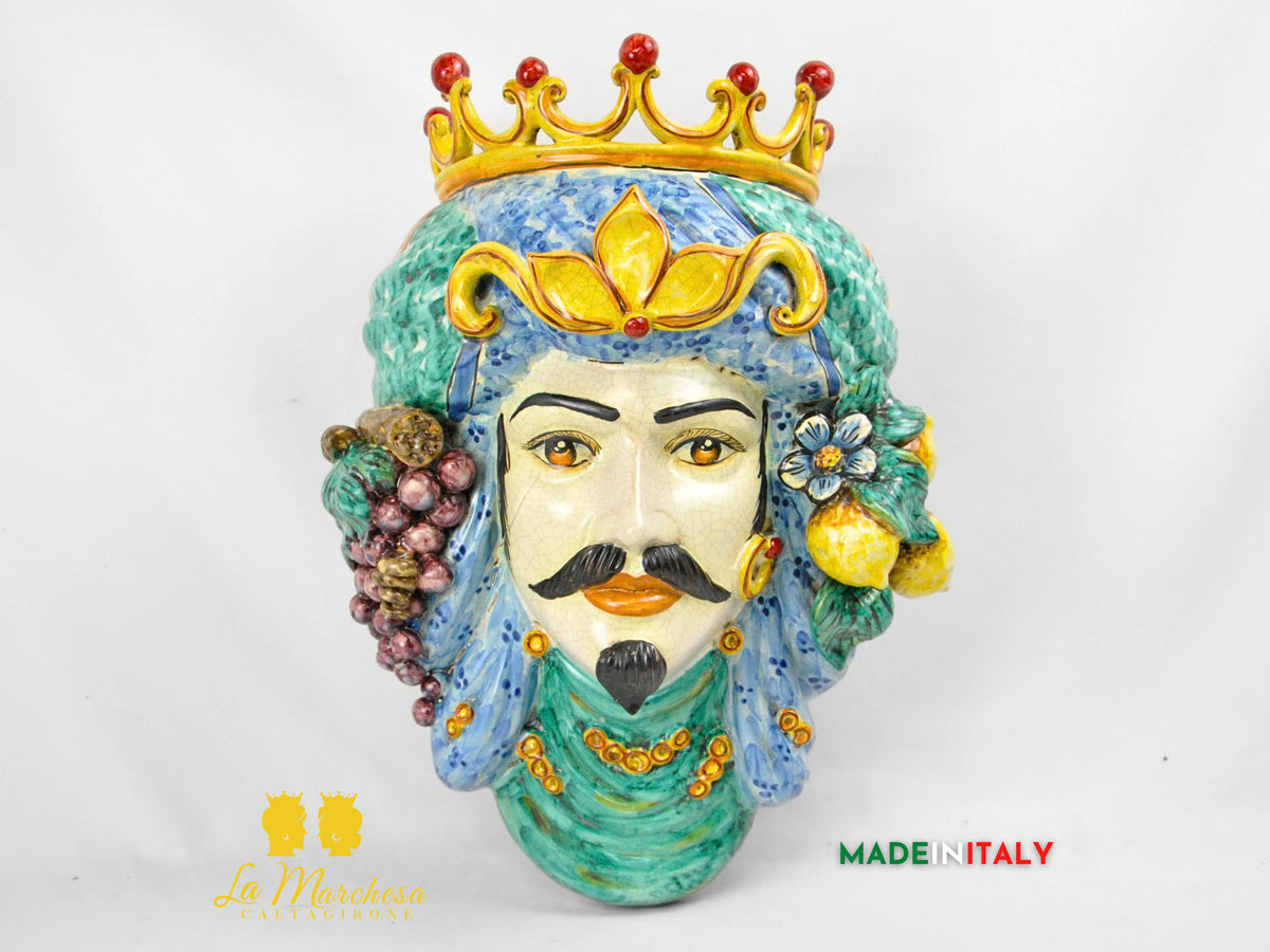 OUTLET - Testa di Moro in Ceramica di Caltagirone da Parete Craquelé 46cm