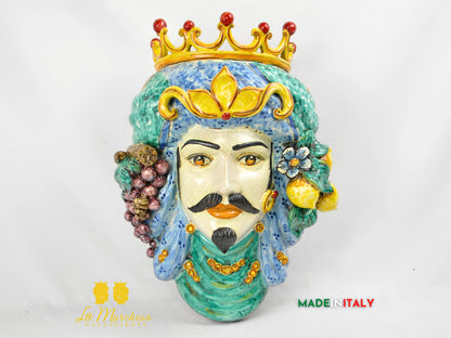 OUTLET - Testa di Moro in Ceramica di Caltagirone da Parete Craquelé 46cm