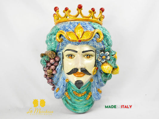 OUTLET - Testa di Moro in Ceramica di Caltagirone da Parete Craquelé 46cm