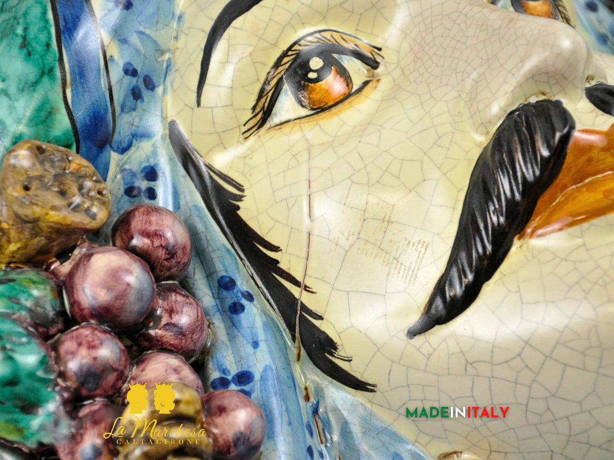 OUTLET - Testa di Moro in Ceramica di Caltagirone da Parete Craquelé 46cm