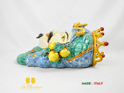 OUTLET - Testa di Moro in Ceramica di Caltagirone da Parete Craquelé 46cm