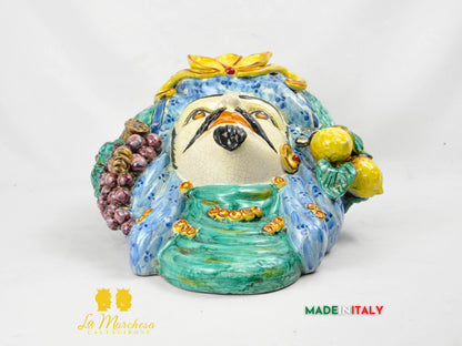 OUTLET - Testa di Moro in Ceramica di Caltagirone da Parete Craquelé 46cm