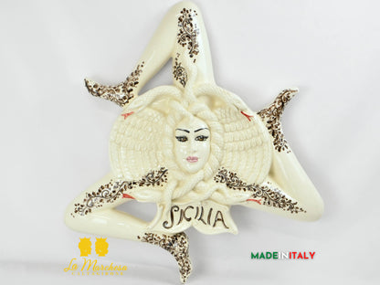 OUTLET - Trinacria in Ceramica Caltagirone Ornato Simbolo Sicilia 60cm