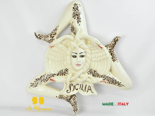 OUTLET - Trinacria in Ceramica Caltagirone Ornato Simbolo Sicilia 60cm