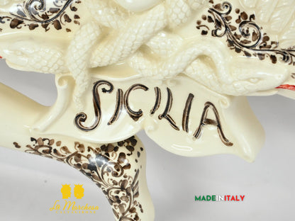 OUTLET - Trinacria in Ceramica Caltagirone Ornato Simbolo Sicilia 60cm
