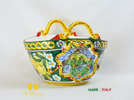 OUTLET - Vaso Coffa Siciliana Portavaso in Ceramica di Caltagirone fichi d'india