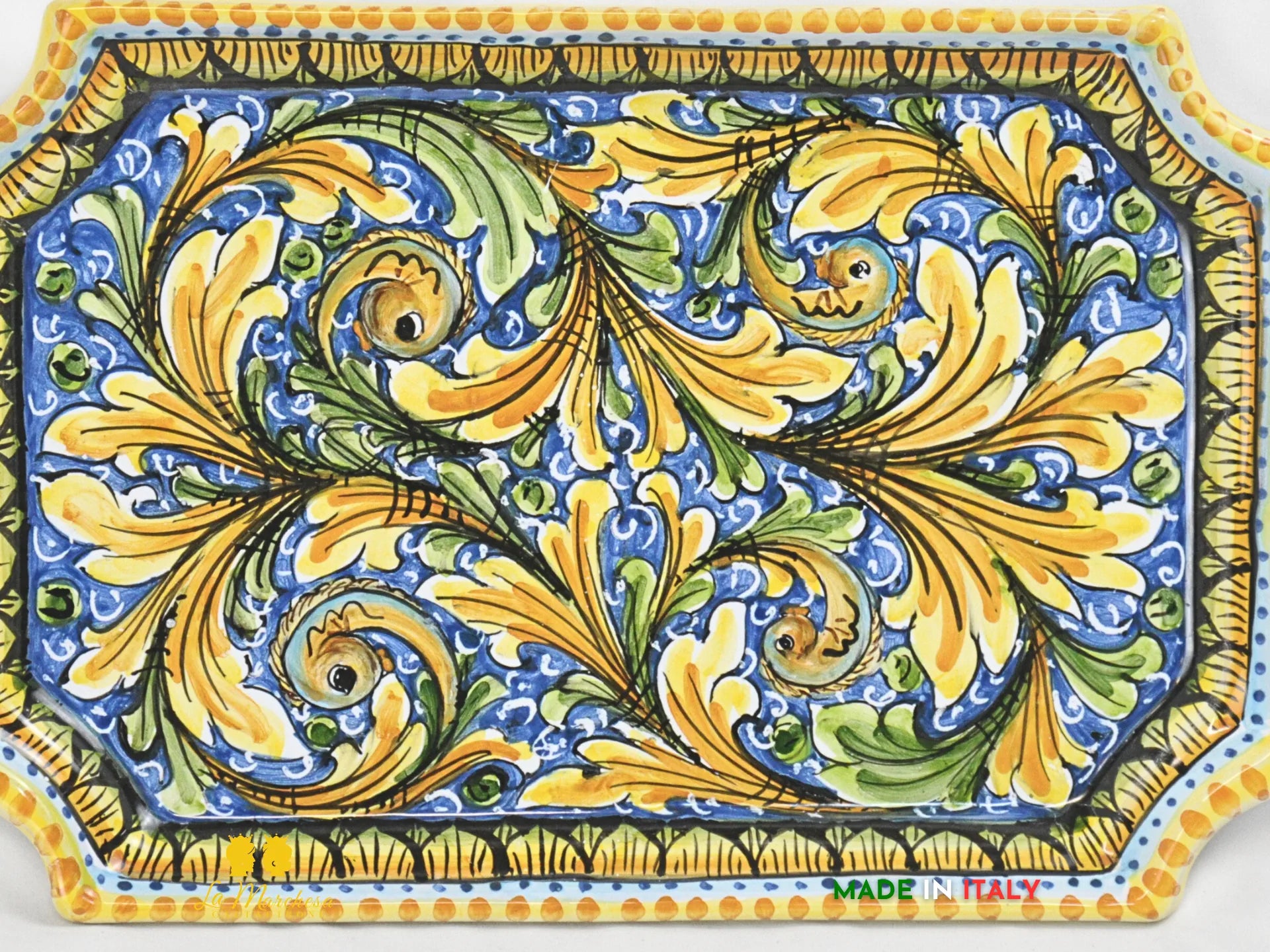 OUTLET - Vassoio in ceramica di Caltagirone ornato blu antico 