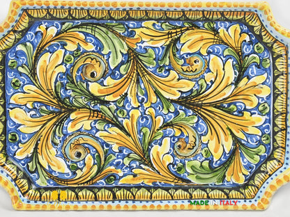 OUTLET - Vassoio in ceramica di Caltagirone ornato blu antico 