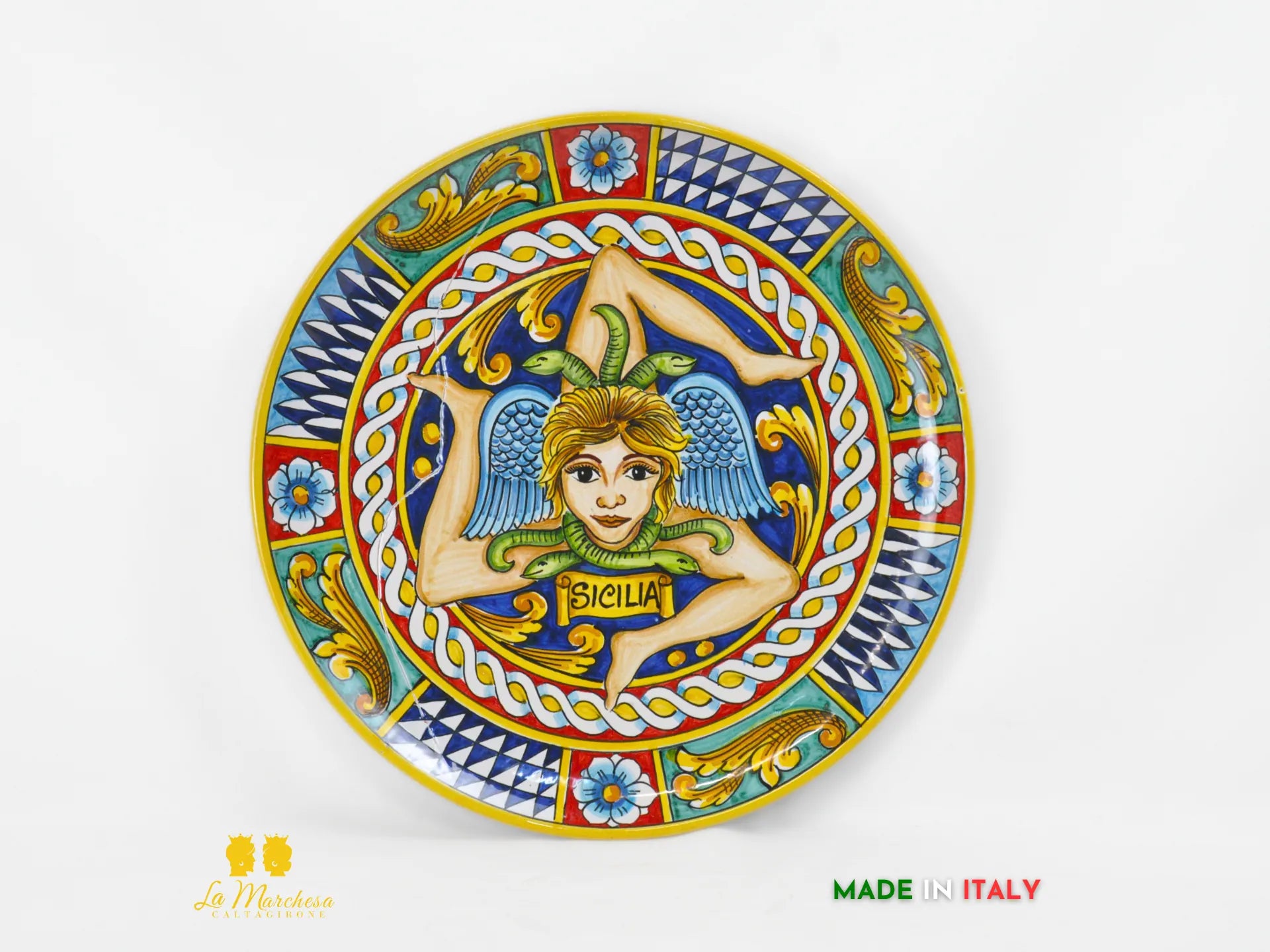 OUTLET Piatto in Ceramica di Caltagirone Trinacria Carretto 37cm