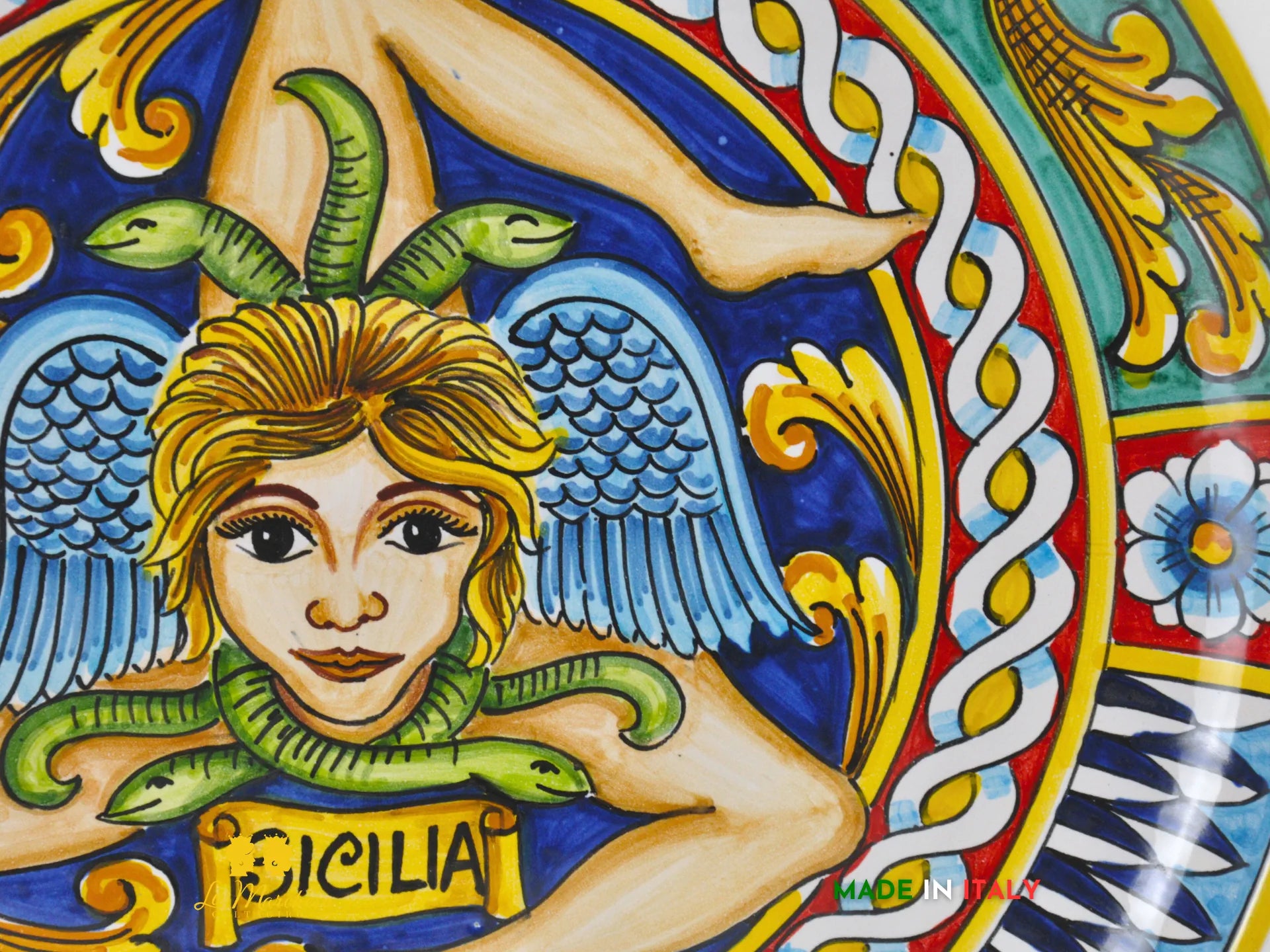 OUTLET Piatto in Ceramica di Caltagirone Trinacria Carretto 37cm