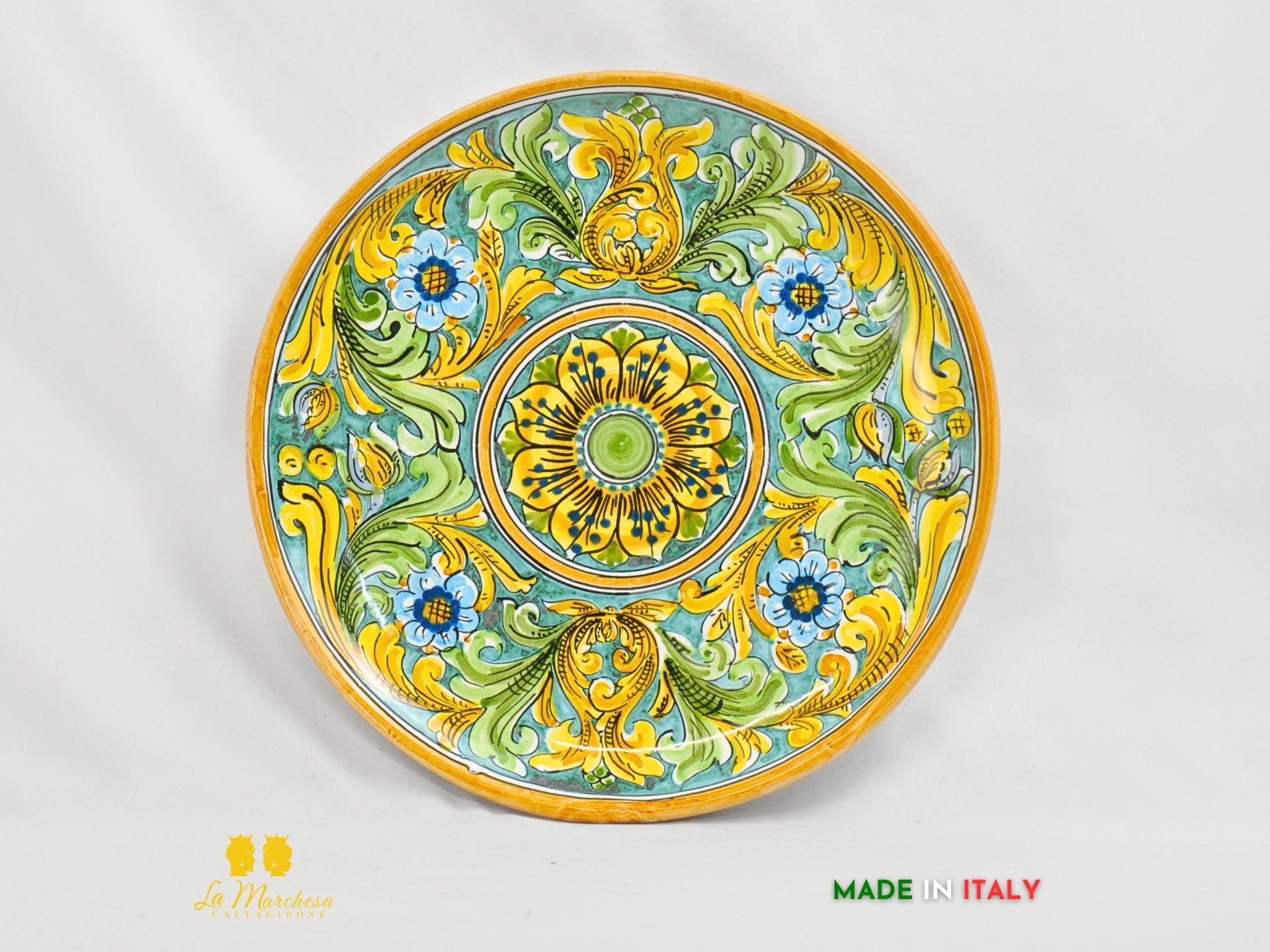 OUTLET Piatto in Ceramica di Caltagirone rotondo ornato fiore 32cm