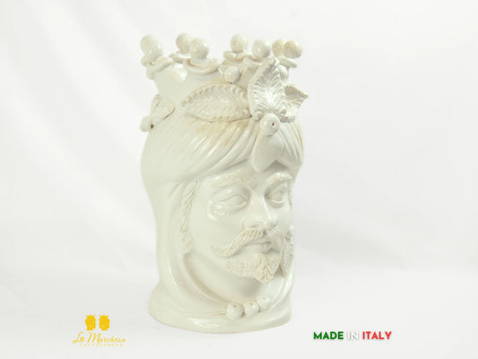 OUTLET Testa di Moro in ceramica Caltagirone barocco bianco H45