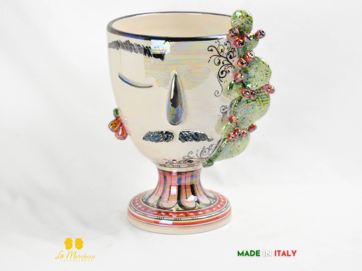 OUTLET Vaso in Ceramica di Caltagirone Design Volto Madreperla