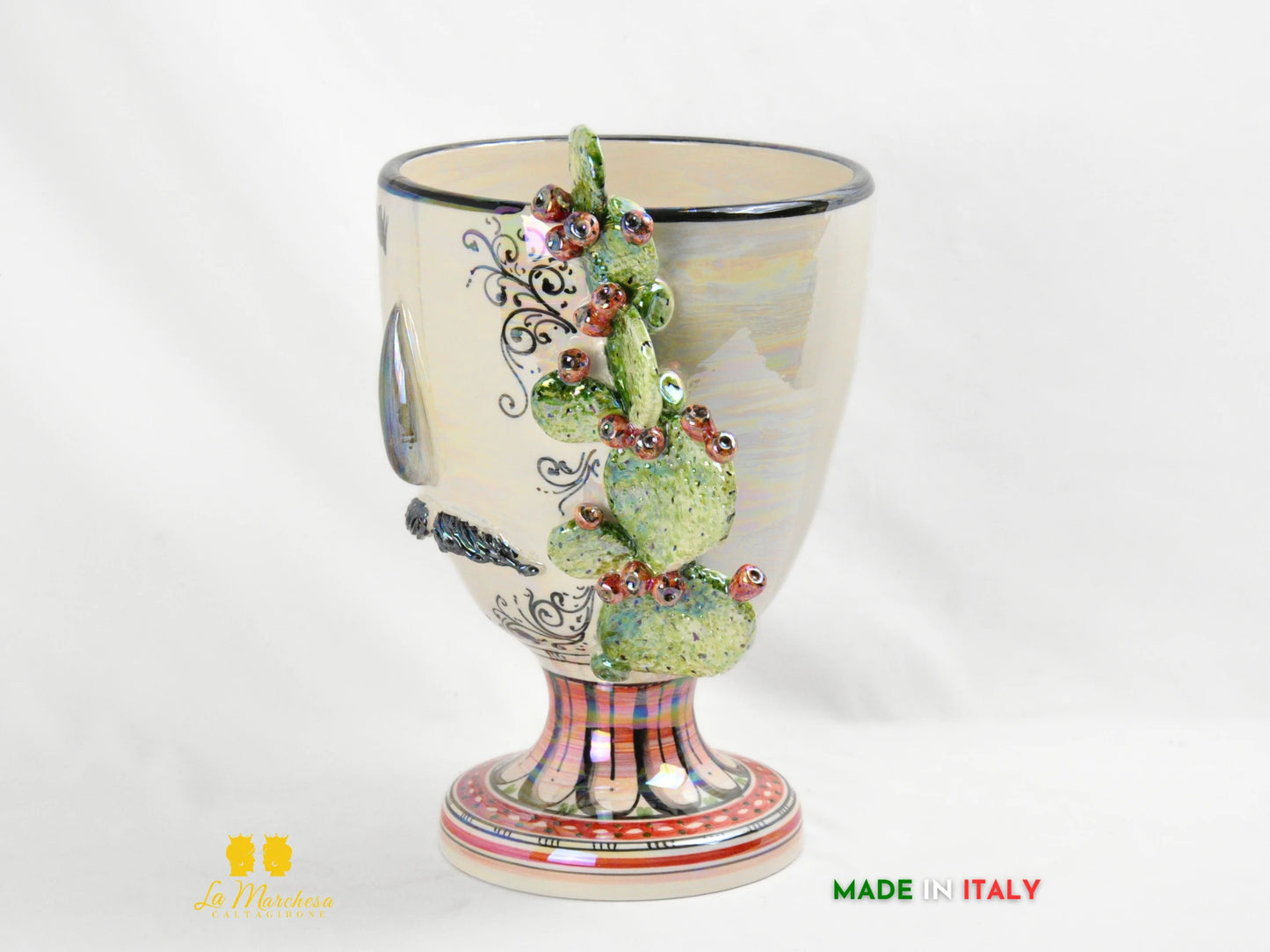 OUTLET Vaso in Ceramica di Caltagirone Design Volto Madreperla