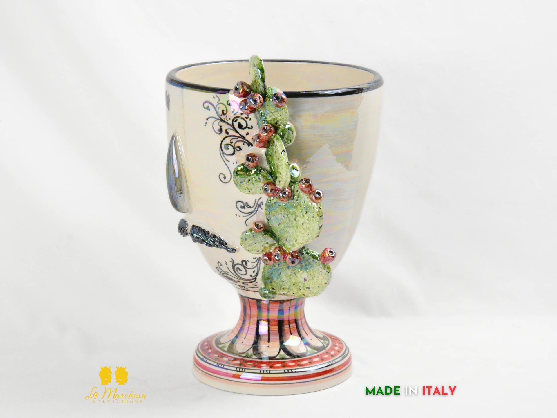 OUTLET Vaso in Ceramica di Caltagirone Design Volto Madreperla