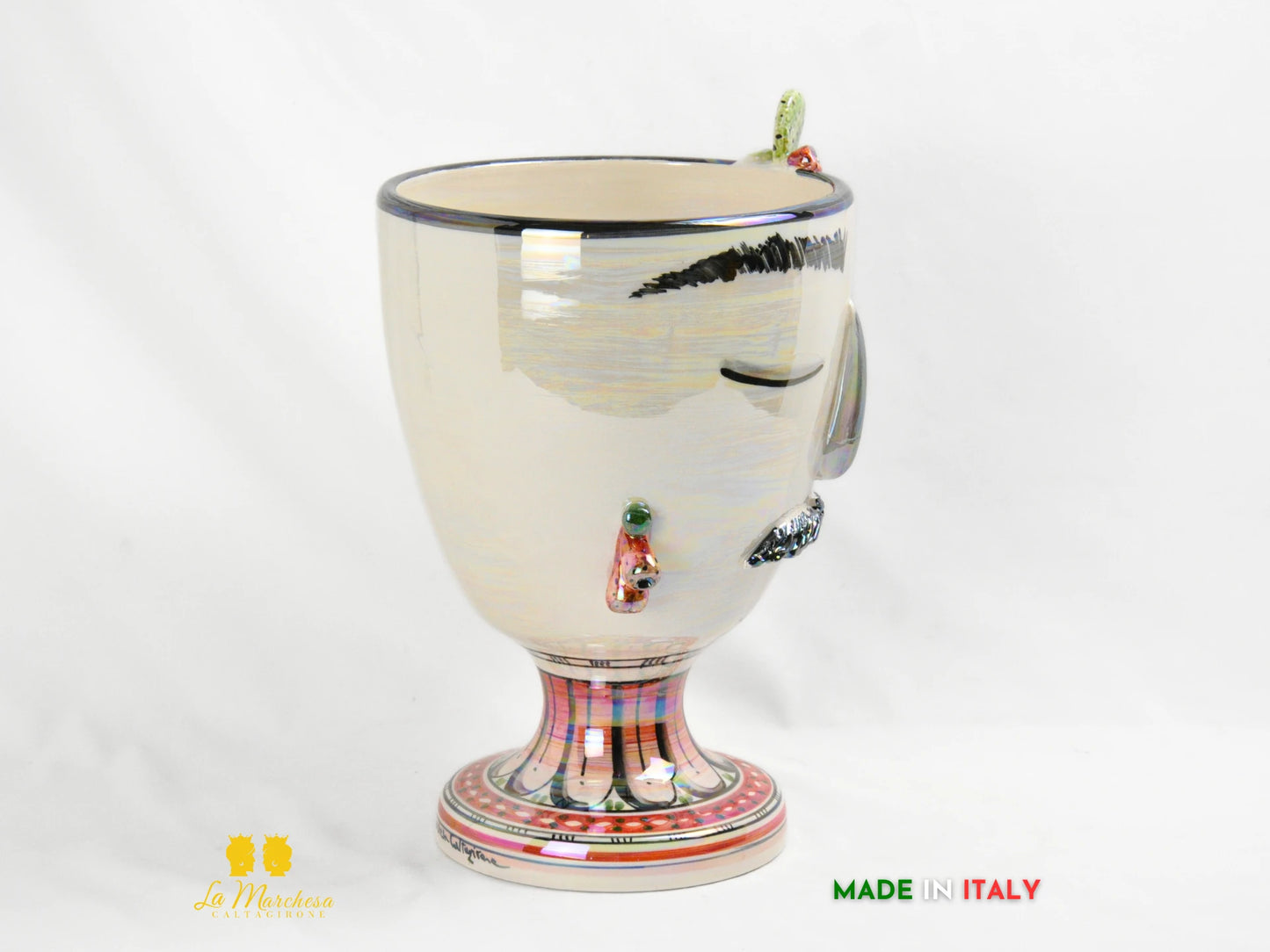 OUTLET Vaso in Ceramica di Caltagirone Design Volto Madreperla