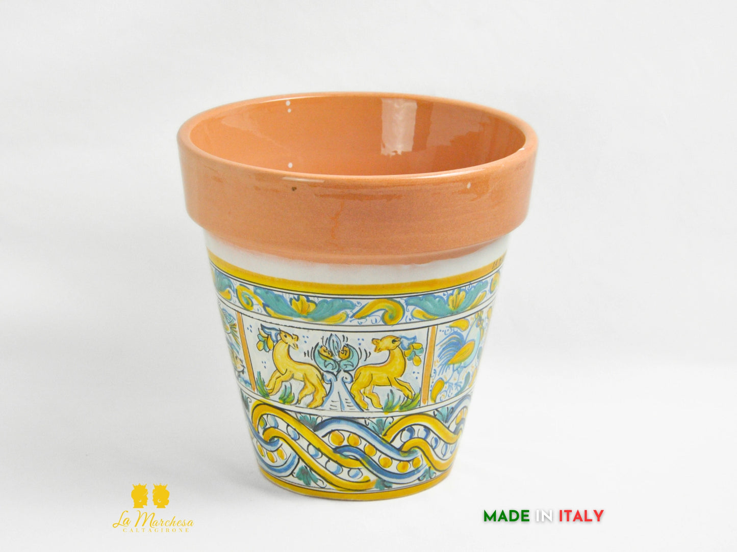 OUTLET Vaso in Ceramica di Caltagirone decoro Mattonelle scalinate 22cm