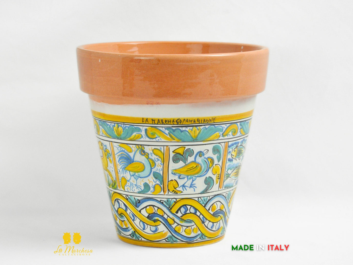 OUTLET Vaso in Ceramica di Caltagirone decoro Mattonelle scalinate 22cm