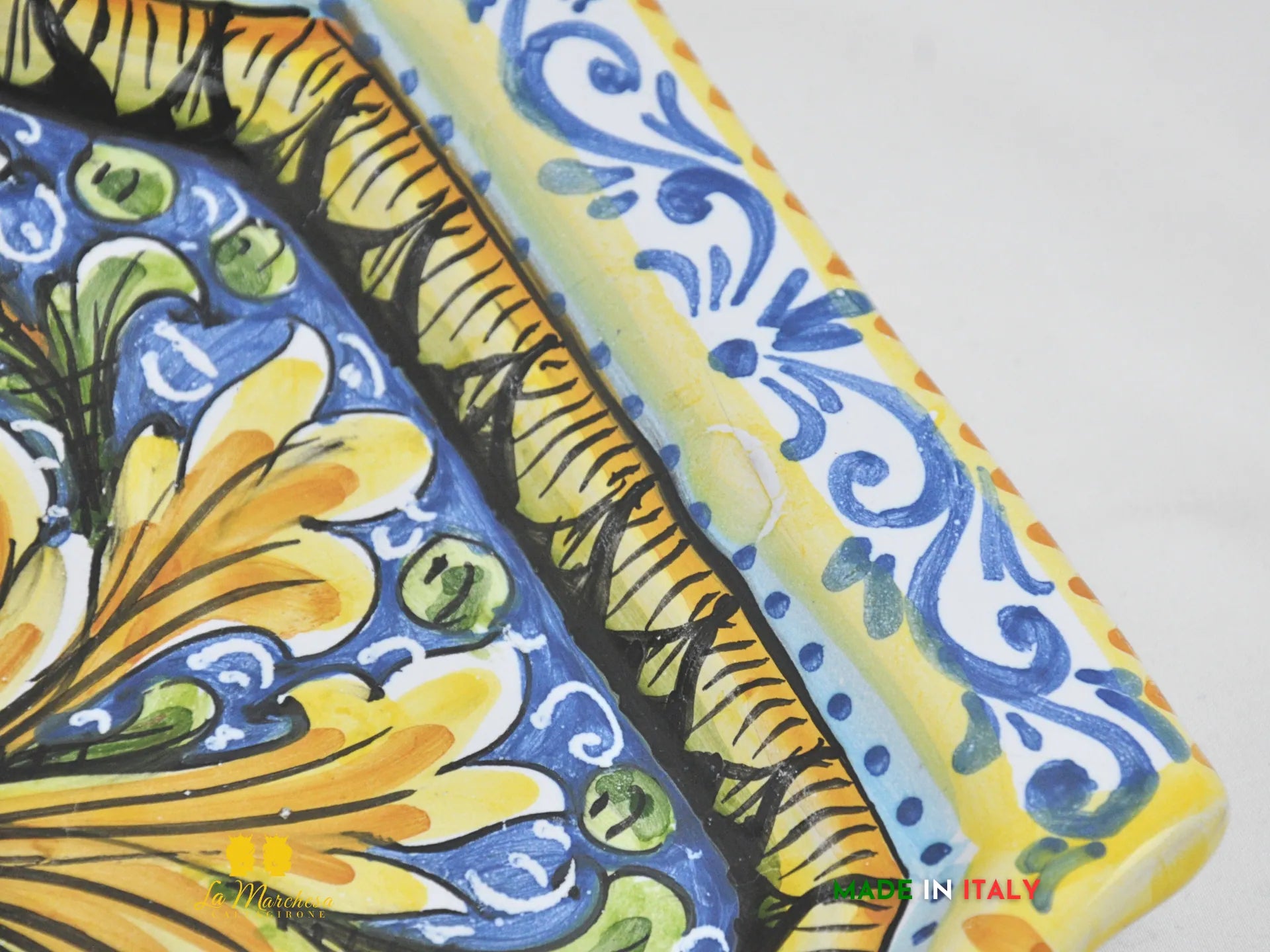 OUTLET - Vassoio in ceramica di Caltagirone ornato blu antico 