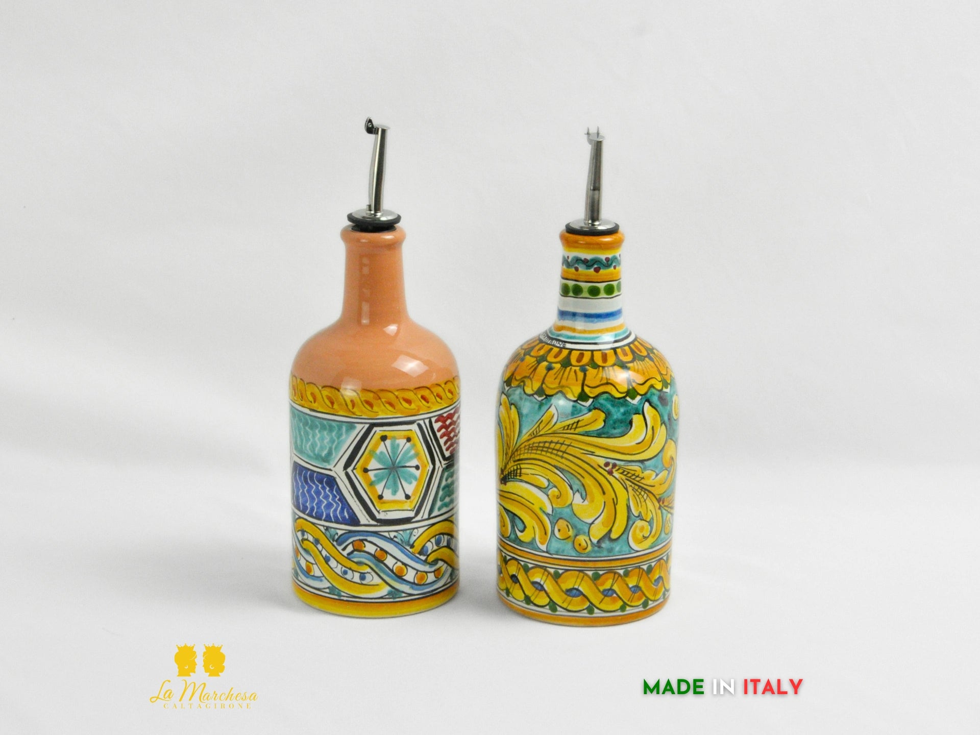Oliere in Ceramica di Caltagirone decorate tonde con dosatore 27cm 