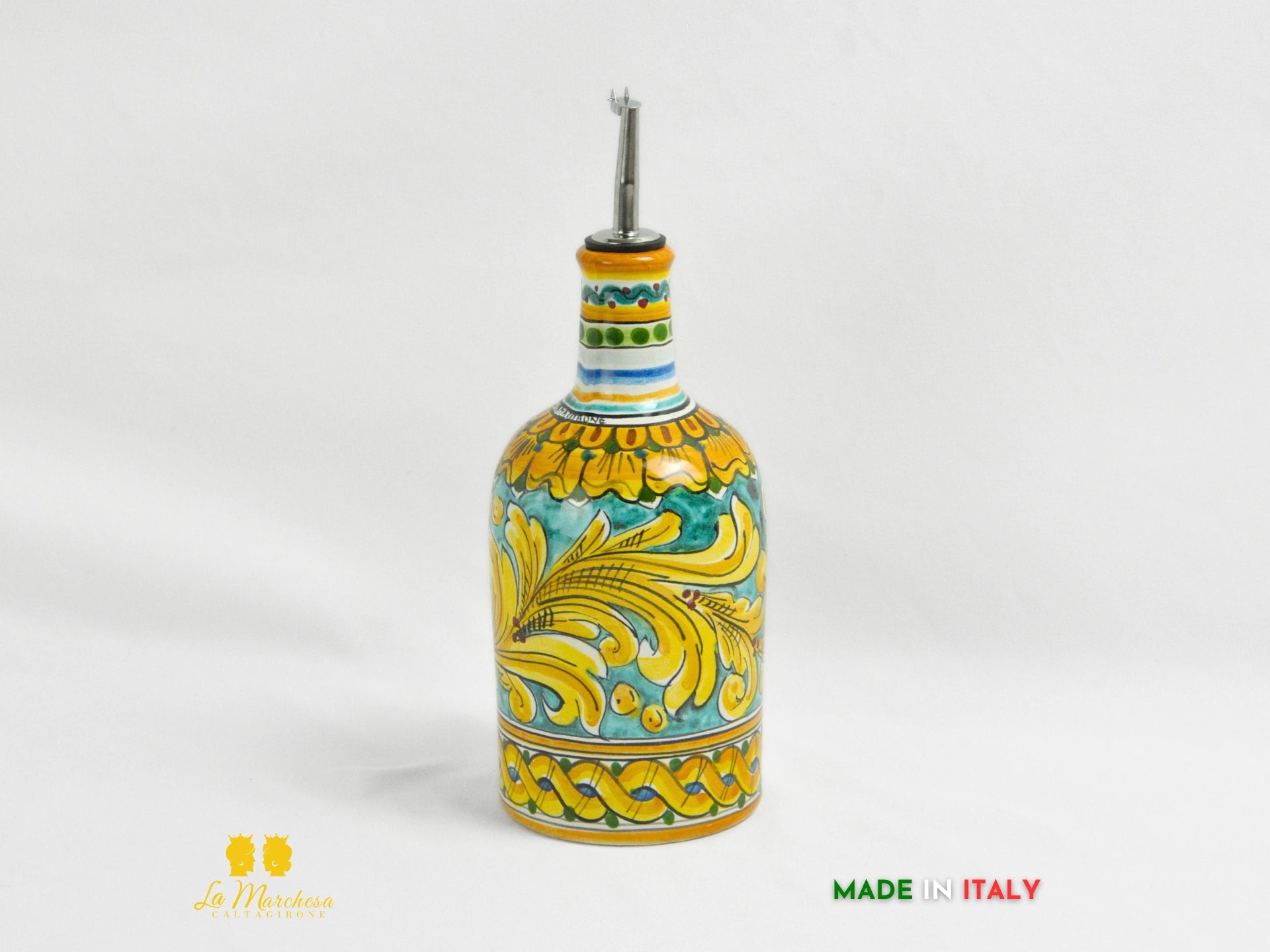 Oliere in Ceramica di Caltagirone decorate tonde con dosatore 27cm 