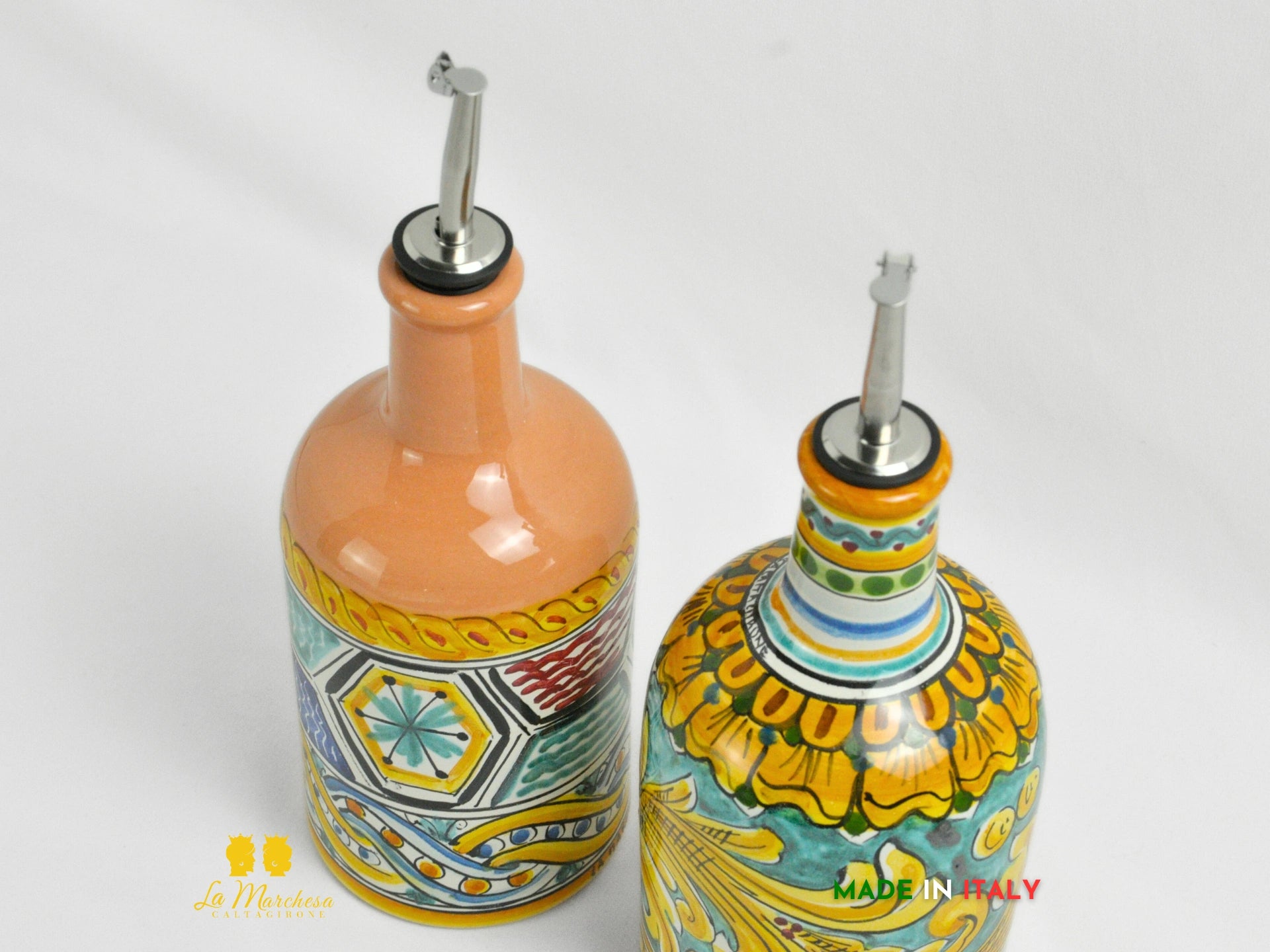 Oliere in Ceramica di Caltagirone decorate tonde con dosatore 27cm 