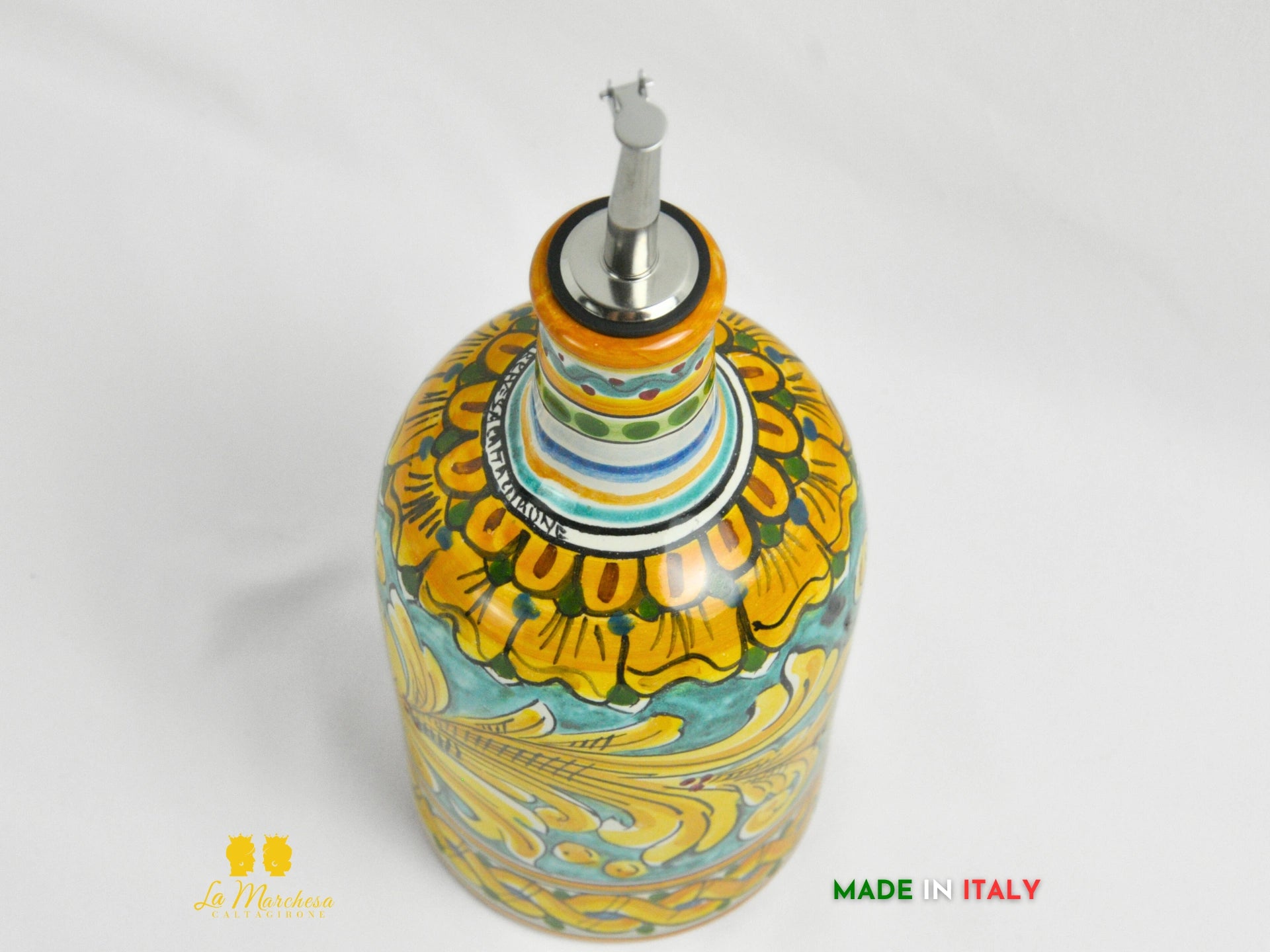 Oliere in Ceramica di Caltagirone decorate tonde con dosatore 27cm 