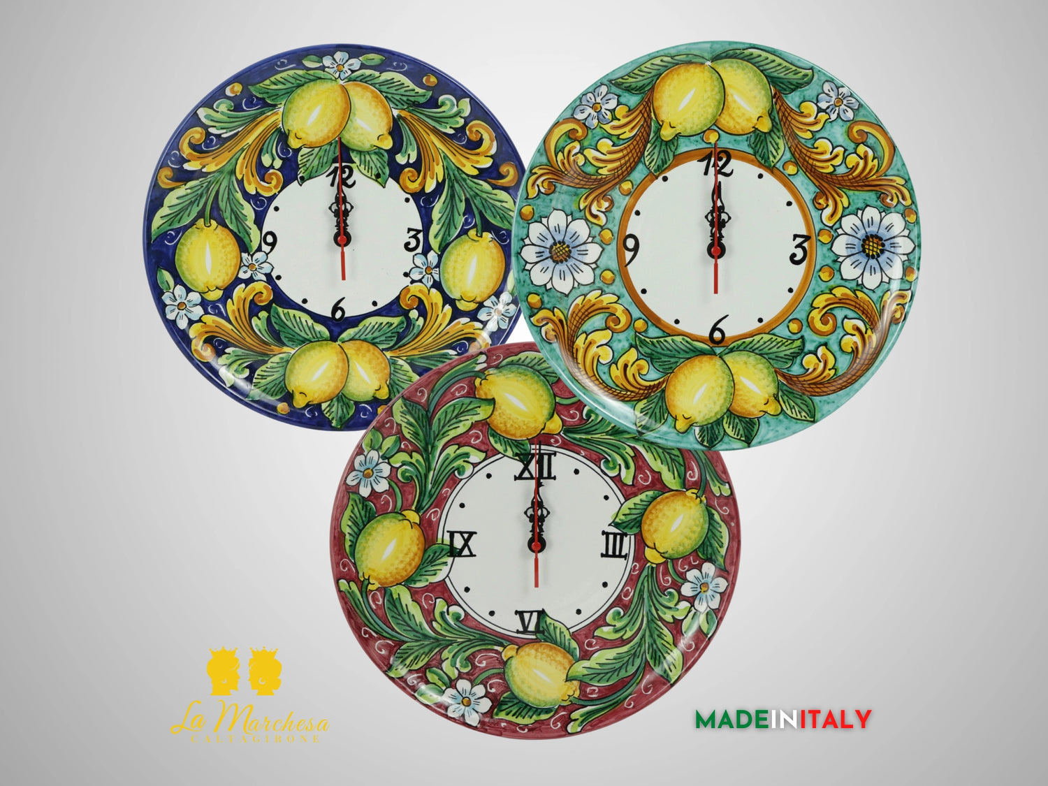 Orologio Decoro Limoni in Ceramica di Caltagirone 30cm - Vari Colori