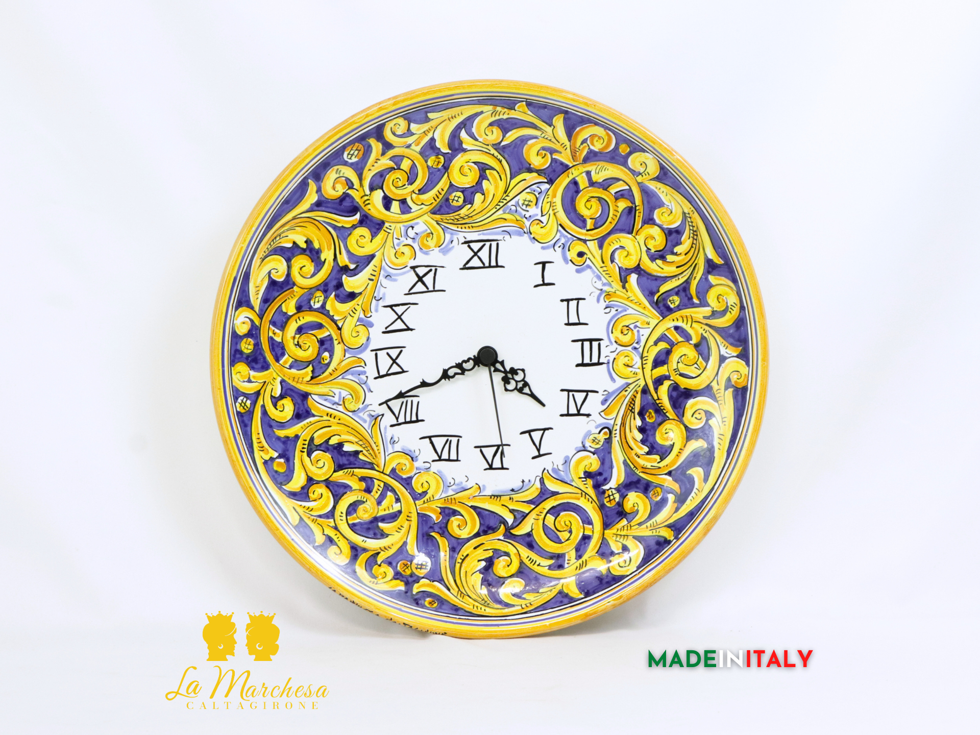 Orologio Blu e Ornato in Ceramica di Caltagirone 37cm