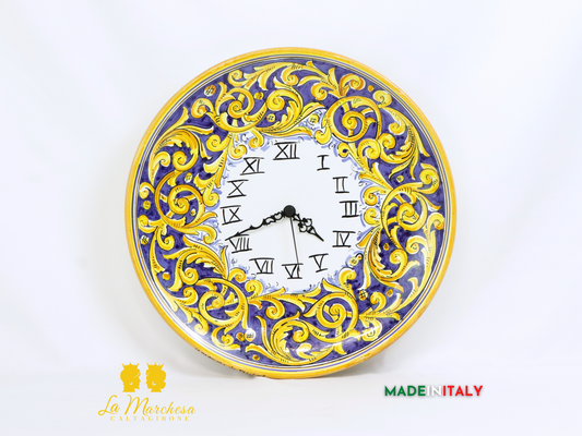 Orologio Blu e Ornato in Ceramica di Caltagirone 37cm